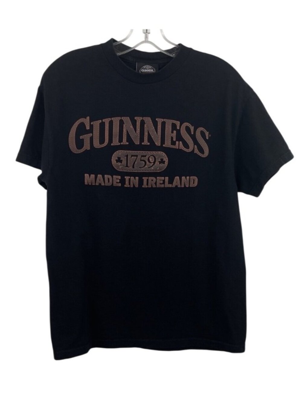 GUINNESS OFFICIAL Leather Logo Black Short Sleeve T-shirt Mens Size M